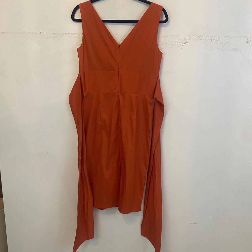 MAX MARA orange tie waist V-neck pleated dress sz 8 - Picture 4 of 8